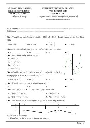 Đề thi thử THPT Quốc gia môn Toán lần 1 - Năm học 2018-2019 - Sở giáo dục và đào tạo Thái Nguyên (Có đáp án)